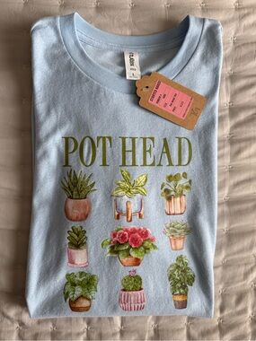 Tultex Light Blue "Pot Head" Short Sleeve Tee with Plant Graphic